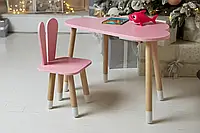 Детский столик и стульчик розового цвета "зайчик", Комплект мебели в детскую комнату для детей до 7 лет