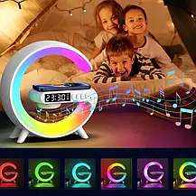 Нічник — годинник акумуляторний Rgb Mini G63 з бездротовою зарядкою 10W, Bluetooth колонкою настільний смарт, фото 2