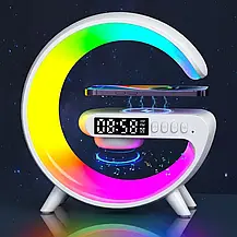 Нічник — годинник акумуляторний Rgb Mini G63 з бездротовою зарядкою 10W, Bluetooth колонкою настільний смарт, фото 4