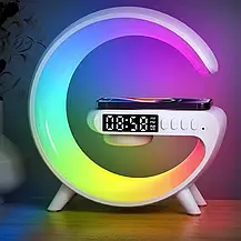 Нічник — годинник акумуляторний Rgb Mini G63 з бездротовою зарядкою 10W, Bluetooth колонкою настільний смарт, фото 3