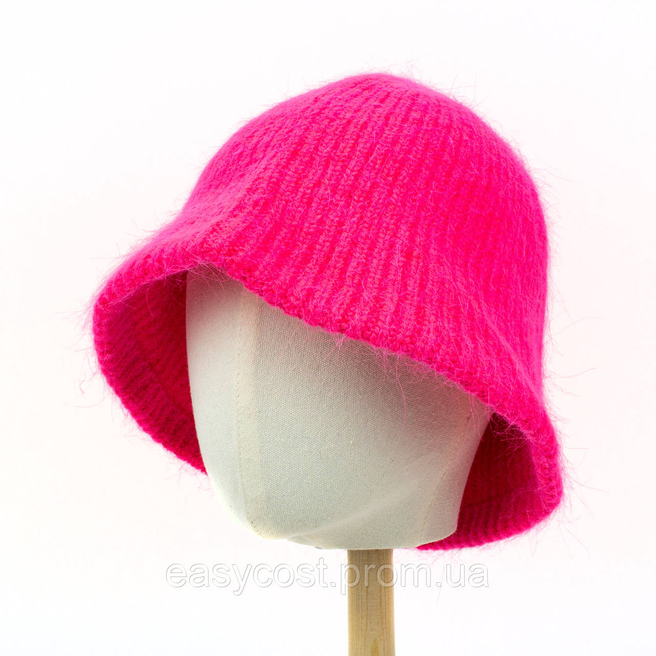 Вязана шапка-панама з хутра кролика Corze HC5001 рожева