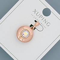 Кулон Xuping з рожево-жовтим кристалом та білими стразами d-14мм+ - L-20мм+- позолота 18К