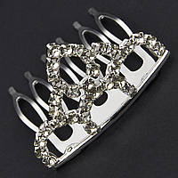 Коронка з гребінцем дитяча маленька висота 25 мм металева сріблястого кольору з кристалами ширина 35 мм
