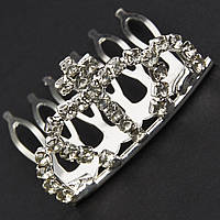 Коронка з гребінцем дитяча маленька висота 20 мм металева сріблястого кольору з кристалами ширина 35 мм