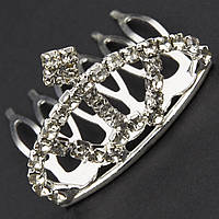 Коронка з гребінцем дитяча маленька висота 25 мм металевого сріблястого кольору з кристалами ширина 35 мм