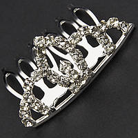 Коронка з гребінцем дитяча маленька висота 20 мм металева сріблястого кольору з кристалами ширина 35 мм