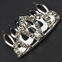 Коронка з гребінцем дитяча маленька висота 20 мм металева сріблястого кольору з кристалами ширина 35 мм