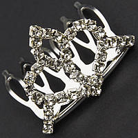 Коронка з гребінцем дитяча маленька висота 25 мм металевого сріблястого кольору з кристалами ширина 35 мм