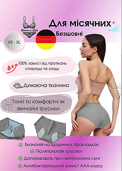 Трусики для місячних 🩸 S безшовні бікіні сірі післяпологові урологічні