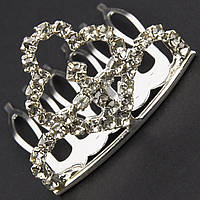 Коронка з гребінцем дитяча маленька висота 25 мм металева сріблястого кольору з кристалами ширина 35 мм