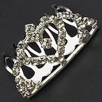 Коронка з гребінцем дитяча маленька висота 25 мм металевого сріблястого кольору з кристалами ширина 35 мм