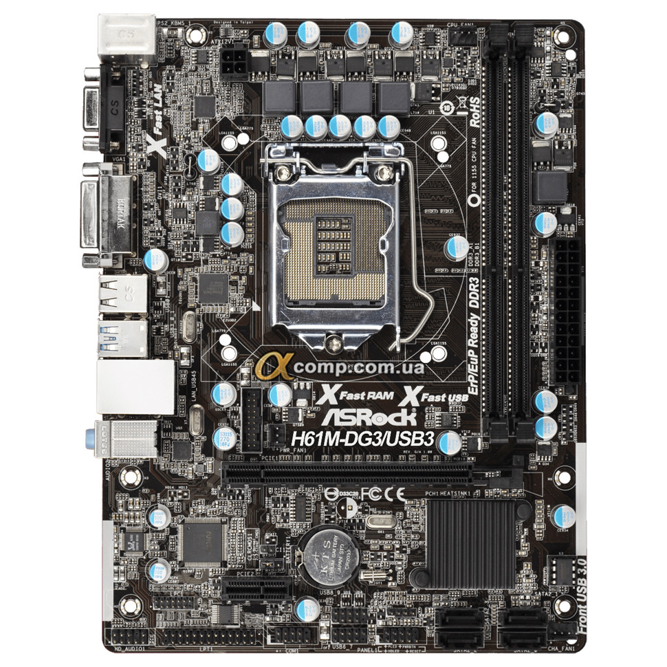 Материнська плата Asrock H61M-DG3/USB3 (1155 • H61 • 2xDDR3) БВ