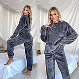 Тепла жіноча махрова однотонна піжама, фото 9