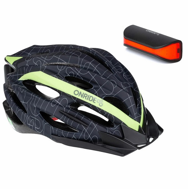 Велошолом OnRide Grip L 58-61 см + Мигалка OnRide Slit Чорний/зелений Art 6100866, фото 1