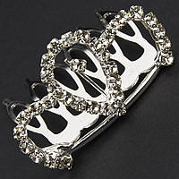 Коронка з гребінцем дитяча маленька висота 20 мм металева сріблястого кольору з кристалами ширина 35 мм