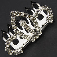 Коронка з гребінцем дитяча маленька висота 25 мм металевого сріблястого кольору з кристалами ширина 35 мм