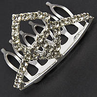 Коронка з гребінцем дитяча маленька висота 25 мм металевого сріблястого кольору з кристалами ширина 35 мм