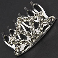 Коронка з гребінцем дитяча маленька висота 20 мм металева сріблястого кольору з кристалами ширина 35 мм