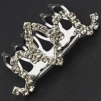 Коронка з гребінцем дитяча маленька висота 20 мм металева сріблястого кольору з кристалами ширина 35 мм