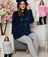 Женская пижама ОПТОМ теплая (туника с капюшоном + лосины), комплект женский, костюм домашний р.S M L XL