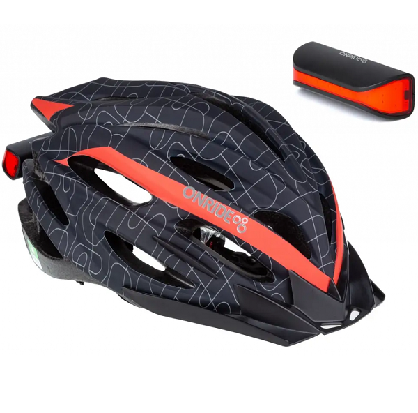 Велошолом OnRide Grip M 55-58см + Мигалка OnRide Slit Чорний/червоний Art 6100861, фото 1