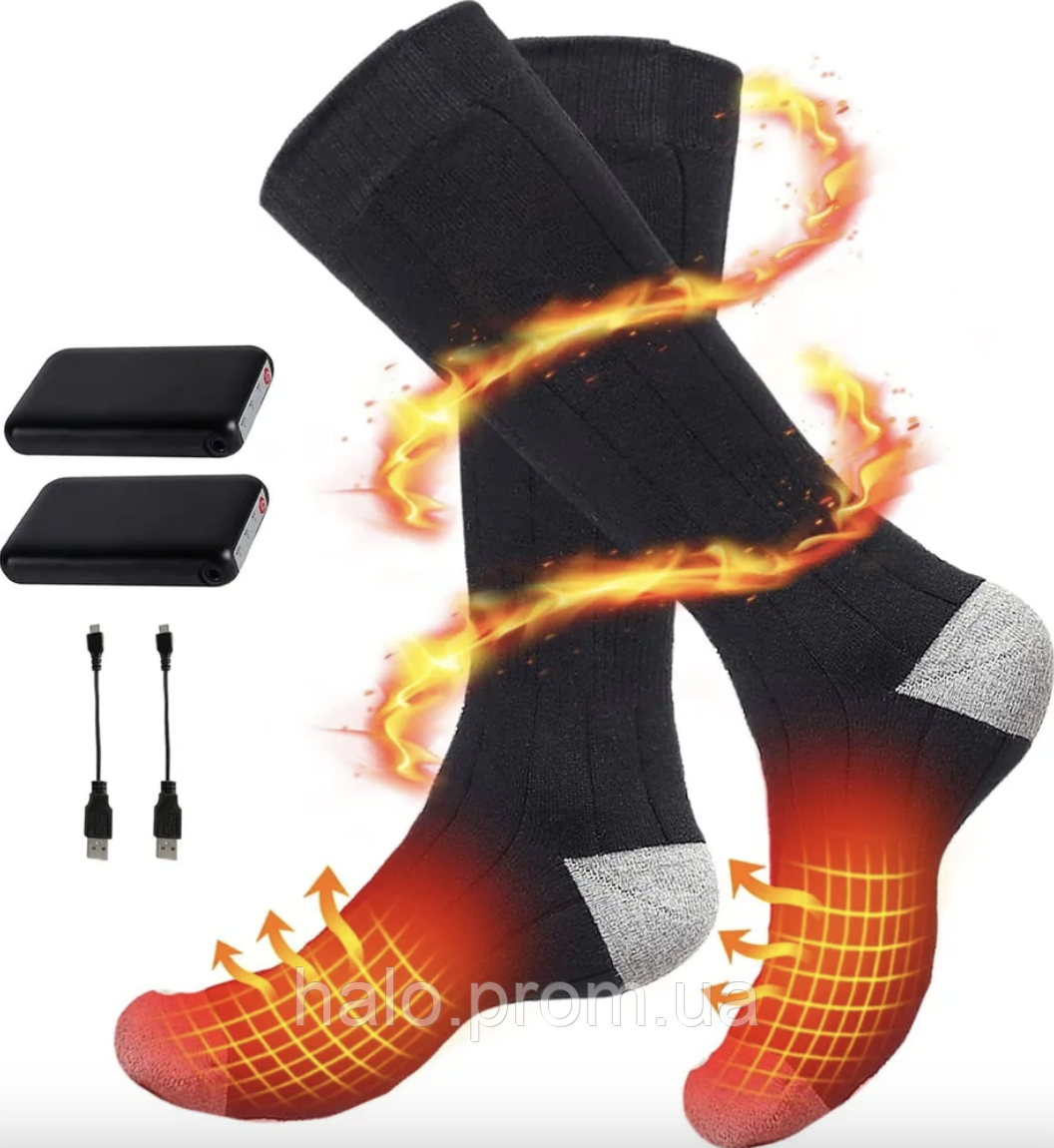 Шкарпетки з підігрівом usb лижні на акумуляторі 4000 mAh термошкарпетки для риболовлі розмір 40-45
