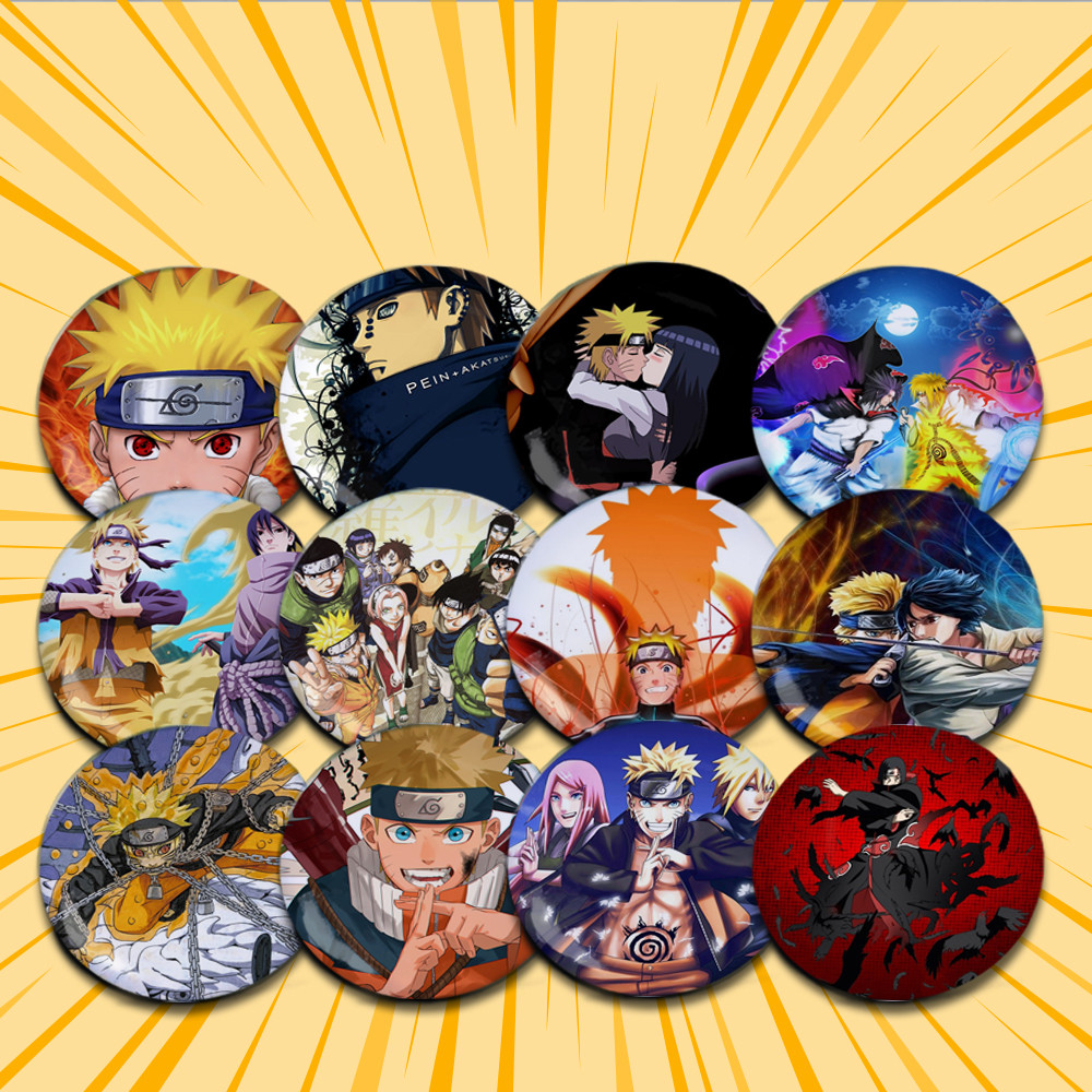 Набір Значків 56 мм Аніме Naruto 12 штук