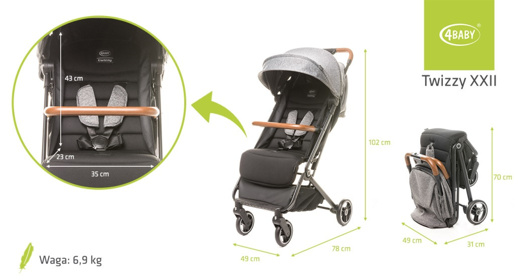 Лучшие детские прогулочные коляски 4Baby TWIZZY XXII Dark Grey, Стильная коляска для прогулки - фото 3 - id-p2025451827