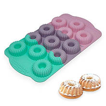 Силіконова форма для міні маффінів із втулкою 12 в 1 мультиколор