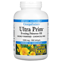 Масло примулы вечерней, Ultra Prim Natural Factors, 1000 мг, 180 мягких таблеток