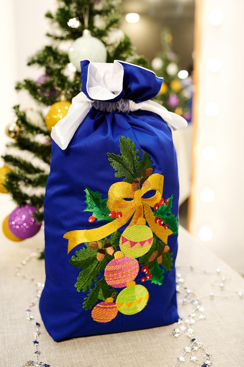 Новорічний Різдвяний подарунковий мішечок/вишивка - новорічні кулі, васильок ПП"Світлана-К"