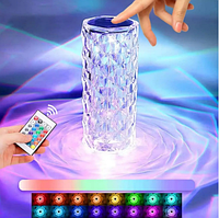 Лампа ночник Crystal Rose, Ночник Роза RGB с пультом, Проекционный светильник-торшер Rose Diamond Table Lamp