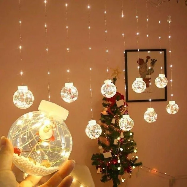 Гірлянда кулі з дідом морозом з наповненням 10 куль довжина 2.5 м USB Теплий білий Лучшая цена, фото 1