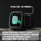 Кільце печатка перстень чоловіче сталеве HEINRICH 22 із медичної нержавіючої сталі із зеленим каменем, фото 2