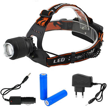 Налобний ліхтар BL-2199-T6, зарядка від мережі та прикурювача / Світлодіодний акумуляторний ліхтарик з зумом