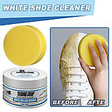 Засіб для чищення білого взуття 100 г — відбілювальний крем з губкою для ефективного видалення забруднень і відновлення кольору, фото 5