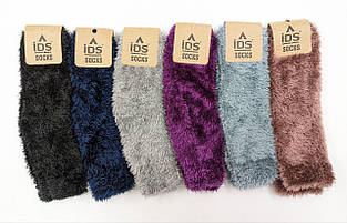 Жіночі товсті шкарпетки махрові травка IDS однотонні 36-40 3 пар/уп мікс кольорів