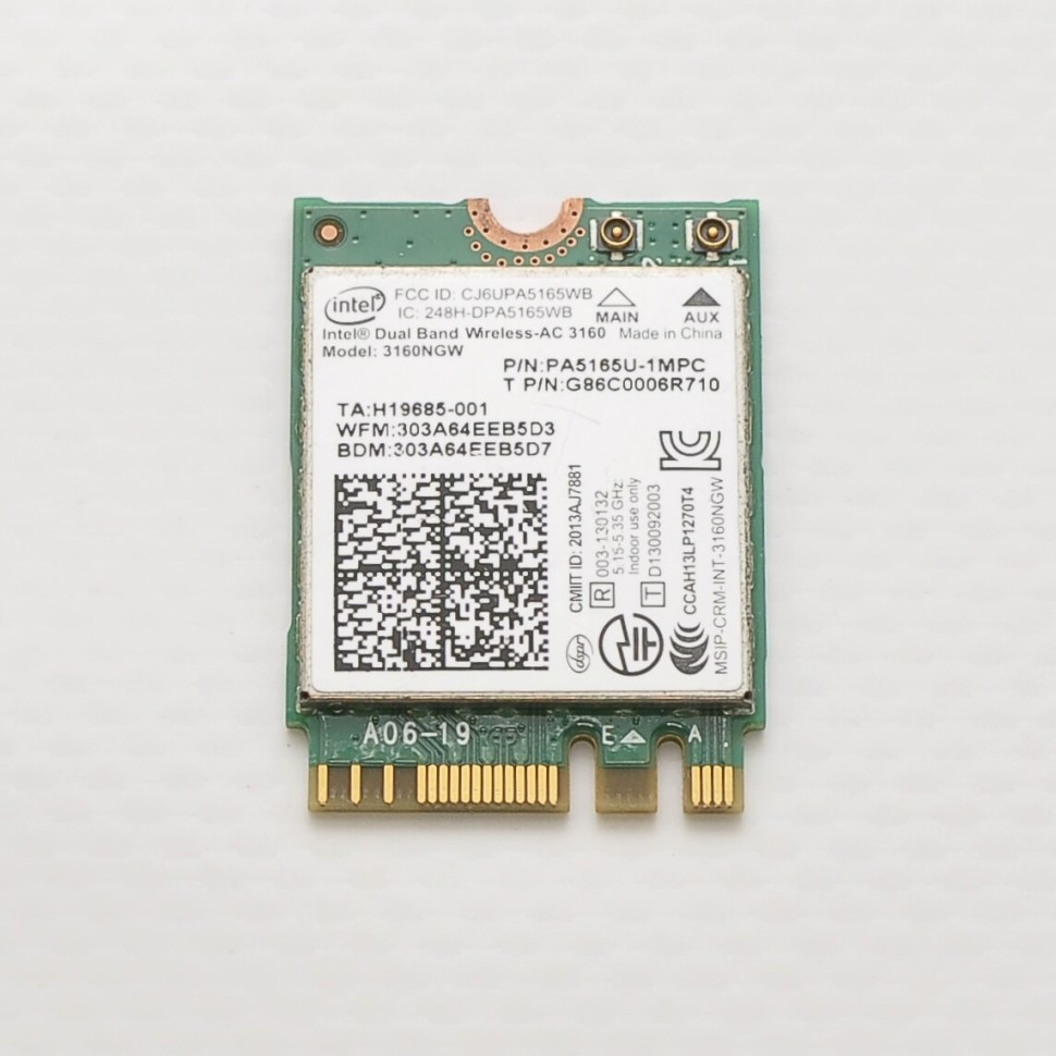 Wi-Fi модуль Intel Dual Band Wireless-AC 3160 3160NGW PA5165U-1MPC H19685-001 G98682-002