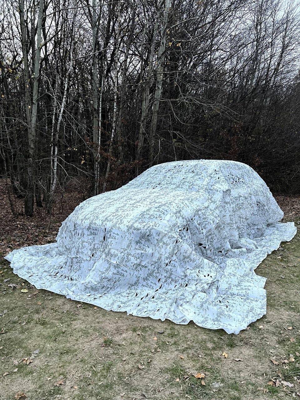 Маскувальна сітка зимова біла для пікапа, авто, техніки та позашляховиків. Маскування для окопів, бліндажів, фото 1