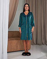 Жіночий халат зелений (смарагдовий) велюровий. 56