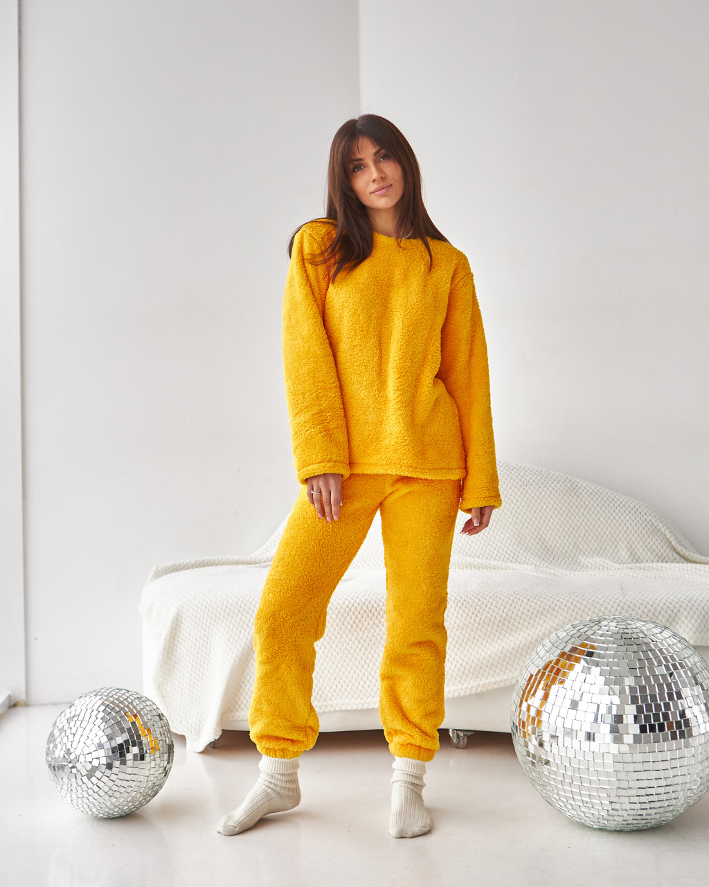 Тепла махрова жіноча піжама жовта 44,46,48,50,52,54,56 46, фото 1