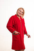 Модный домашний женский халат велюровый с карманами красный 46,48,50,52,54,56 48