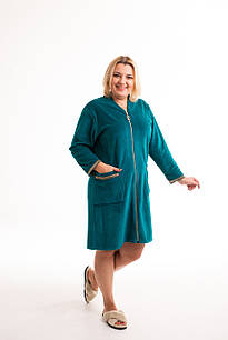 Домашній жіночий велюровий халат з кишенями зелений 46,48,50,52,54,56 52