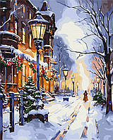 Картини Малювання за номерами зимовий пейзаж 40х50 Картини по цифрах Сяйво ліхтарів взимку Картина за номерами BrushMe BS53849