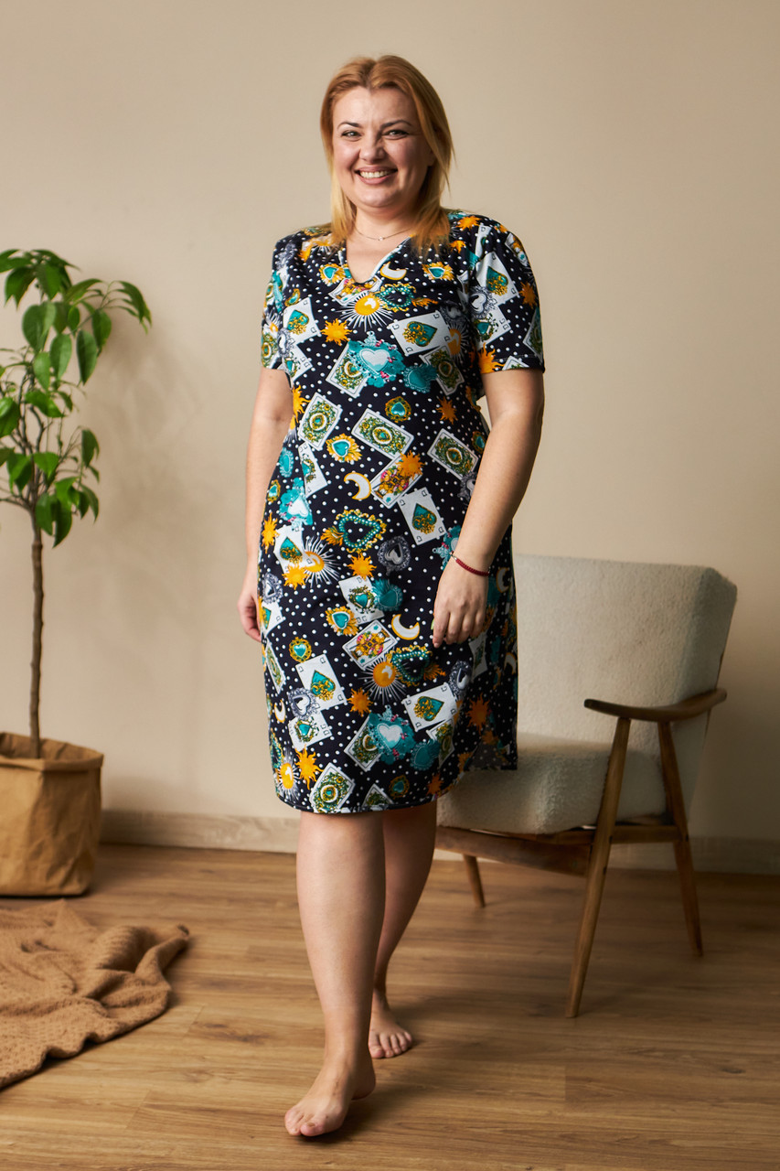 Літній жіночий халат-туніка з коротким рукавом, великих розмірів 54, фото 1