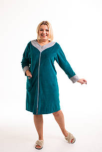 Халат домашній жіночий велюровий смарагдовий (зелений) кольори від виробника 46,48,50,52,54,56. 50