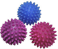 Мяч массажный шипованый массажер для стоп и всего тела диаметр 7,5 см резиновый мягкий Фиолетовый