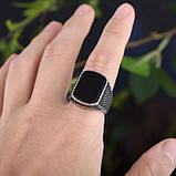 Кільце печатка перстень чоловіче сталеве JACOB 19 з медичної нержавіючої сталі з чорним акрілом, фото 7