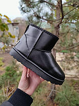 UGG Шкіряні уггі короткі низькі еко - шкіра жіночі чорні теплі зимові, фото 3