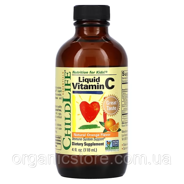 Вітамін C у рідкій формі, ChildLife Essentials, Essentials, натуральний апельсиновий смак, 118,5 мл